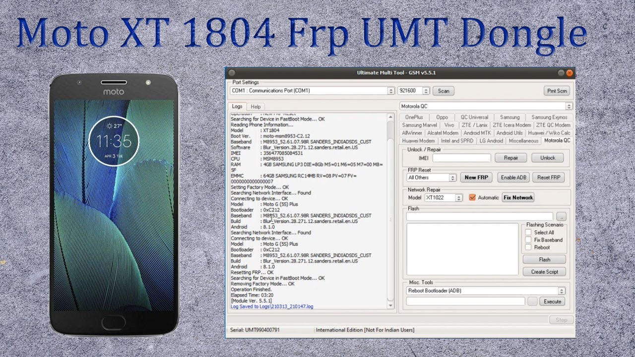 Moto XT 1804 (Moto G5s Plus) Frp Unlock UMT
