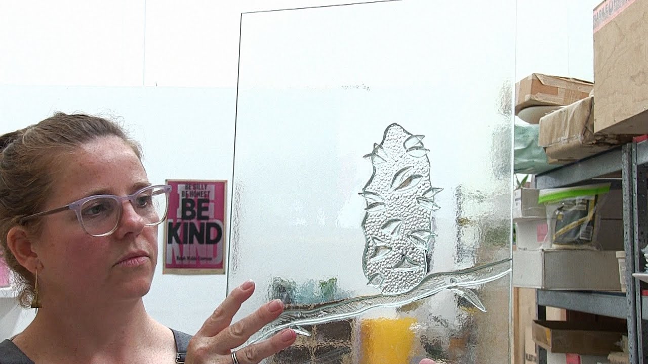 Dr David Smith chats with glass artist Beth Wheeler