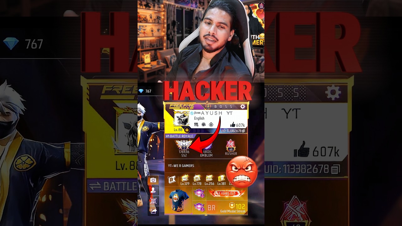 BOSS AYUSH REGION TOP 1 IS HACKER 🤬 free fire region top 1 player using hack #freefire #shorts