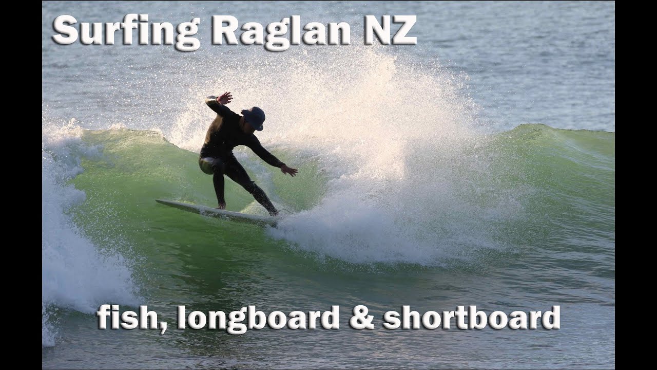 Surfing Raglan NZ on a fish, longboard & shortboard