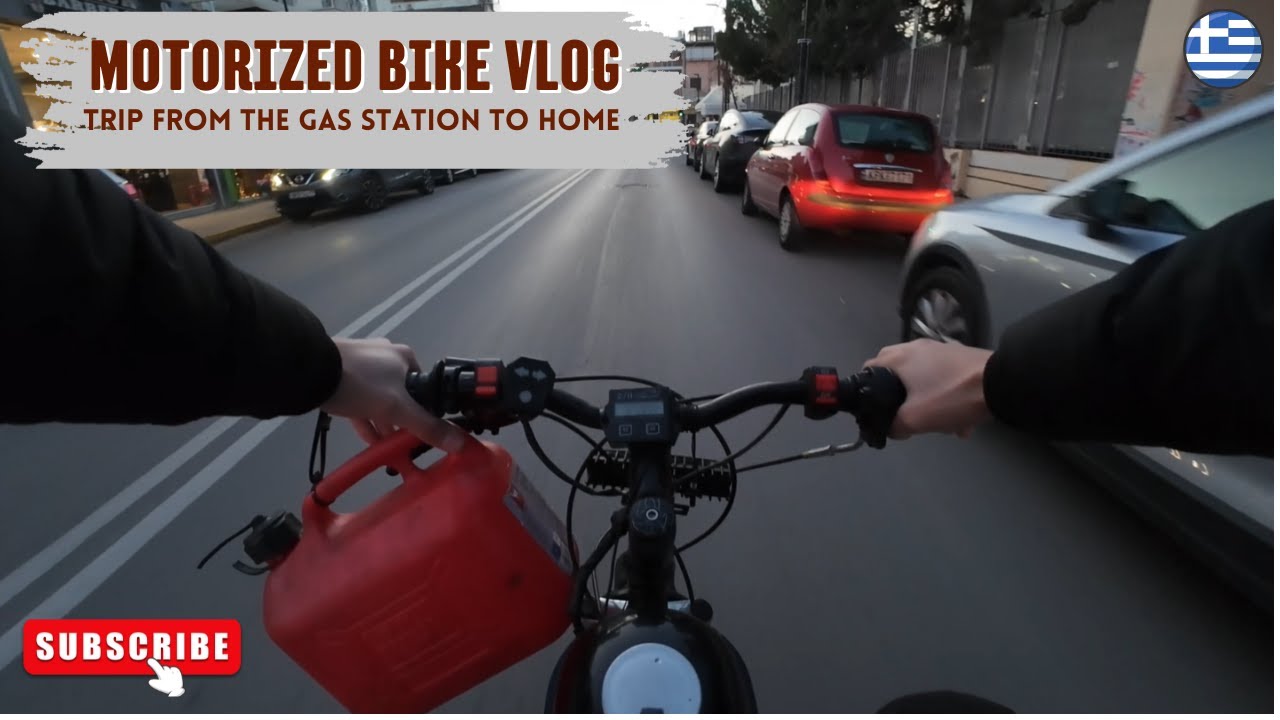 Motorized bike ride from gas station to home|GREECE|