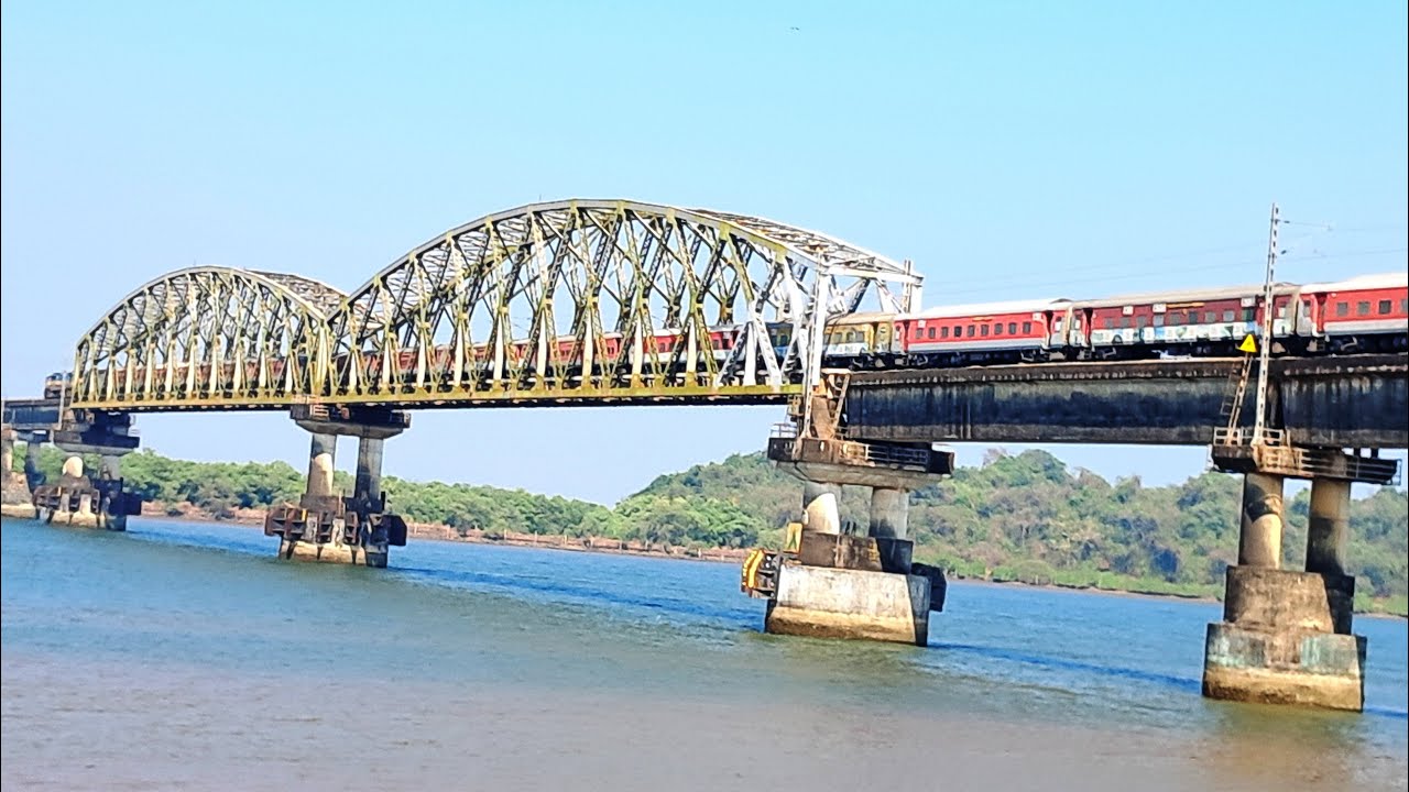 Madgaon - LTT slow train over Zuari bridge