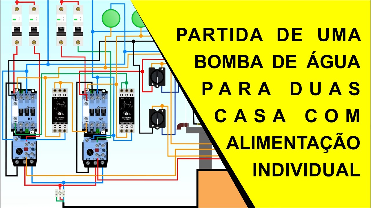 PARTIDA DE UMA BOMBA DE ÁGUA PARA DUAS CASAS COM ALIMENTAÇÃO INDIVIDUAL - (PARTE 1)