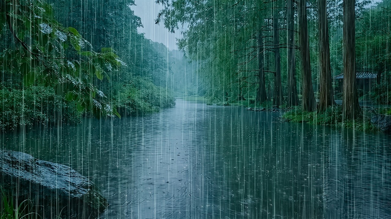 Gentle Rain on Forest Lake - ASMR Nature Sounds - Forest Rain for Sleep & Relax Deeply