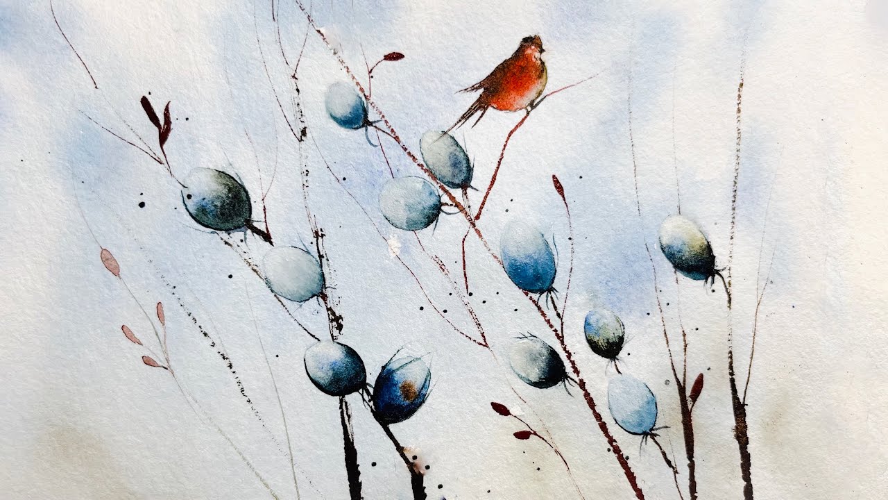 Winter Bird Watercolor – Simple & Elegant Botanical Painting Tutorial