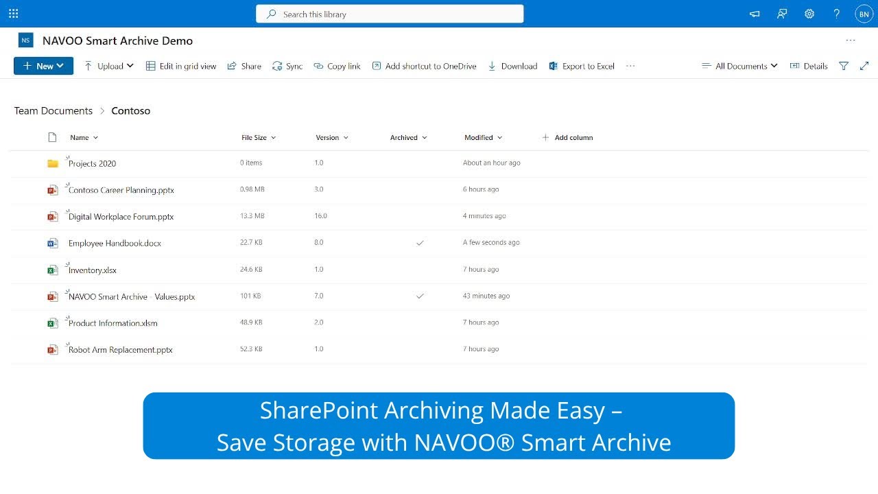 SharePoint Archiving Made Easy – Save Storage with NAVOO® Smart Archive