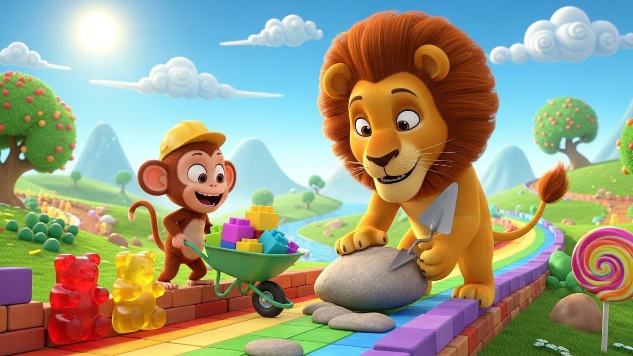 Monkey & Lion Build Road 🚧🐵🦁 | Fun Construction Kids Cartoon Animation