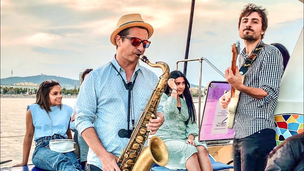 Barcelona 4K. Romantic Boat Trip With Live Jazz Music