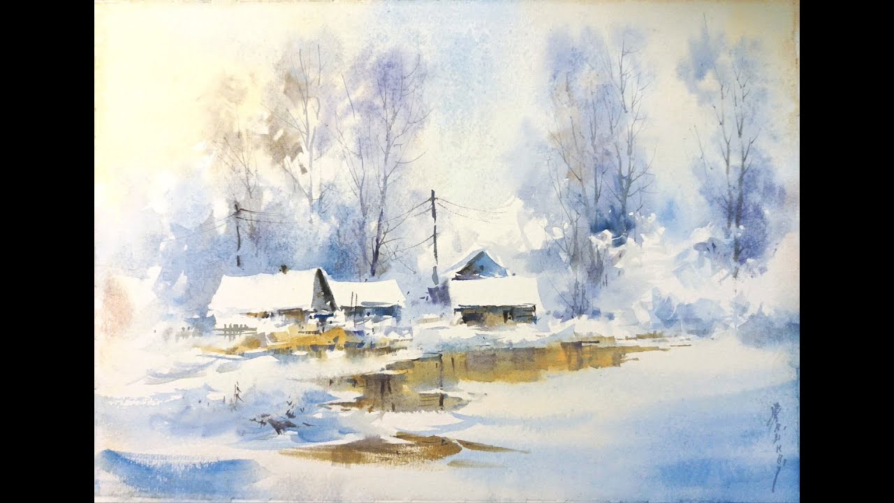Winter.Thaw. Watercolor demo. Зима. Акварель. Оттепель.  Sketch 24