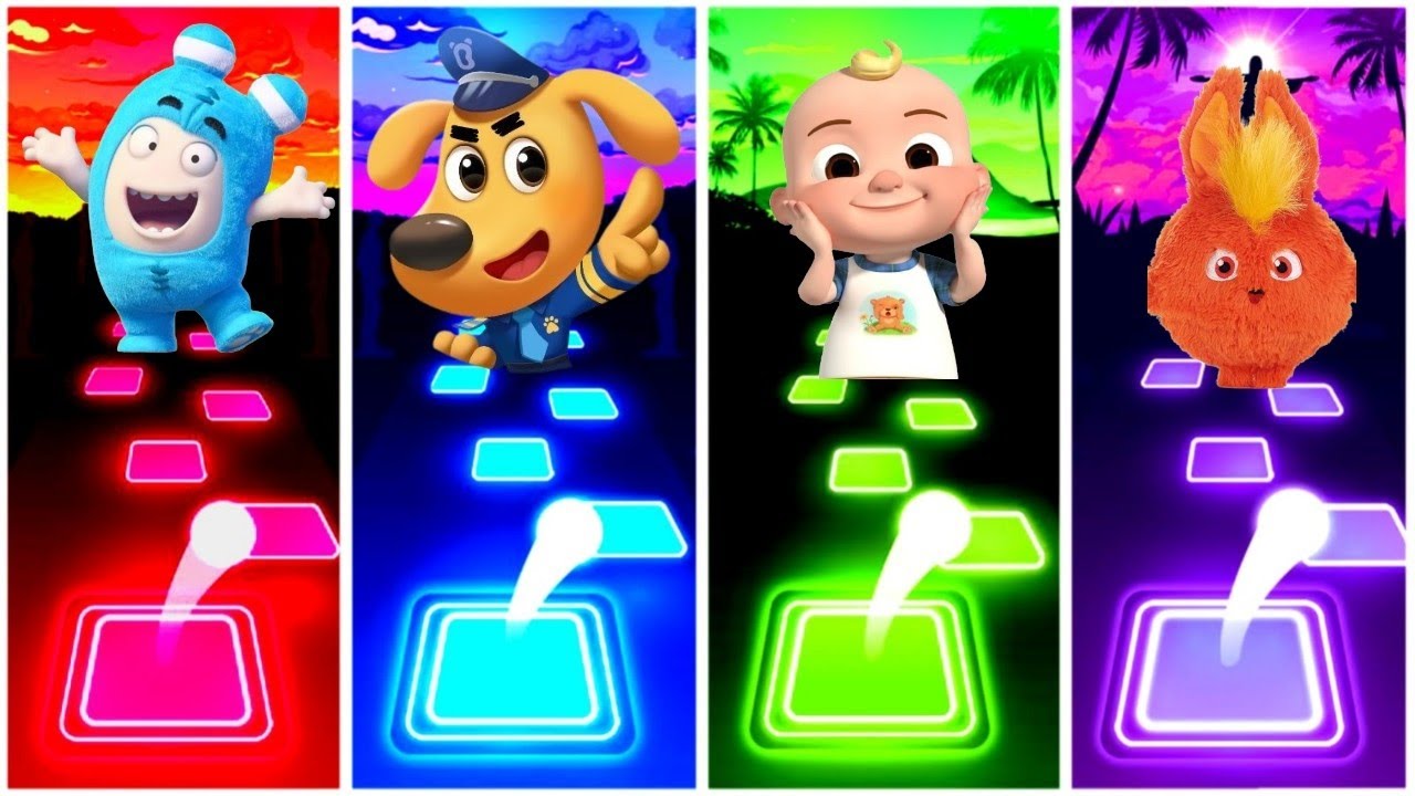 Oddbods - Sheriff Labrador - Cocomelon - Sunny Bennies - Tiles Hop Edm Rush Game. 