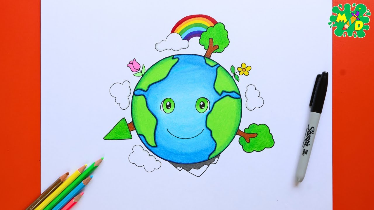 Easy Earth Day Drawing! 🌎 How to Draw a Cute Planet Earth Step by Step | Save Earth Drawing