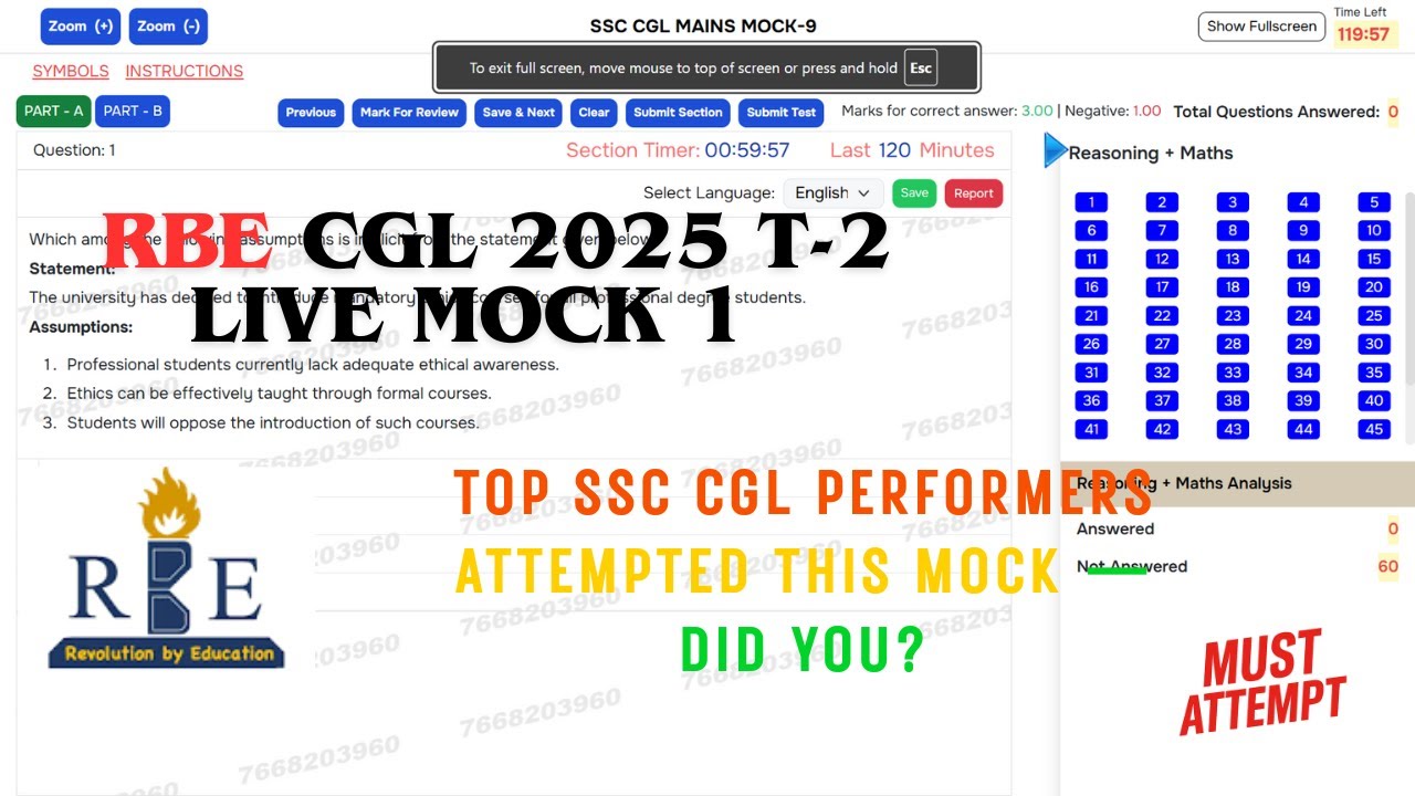 RBE CGL 2025 T-2 Live Mock 1 Attempt by harsh