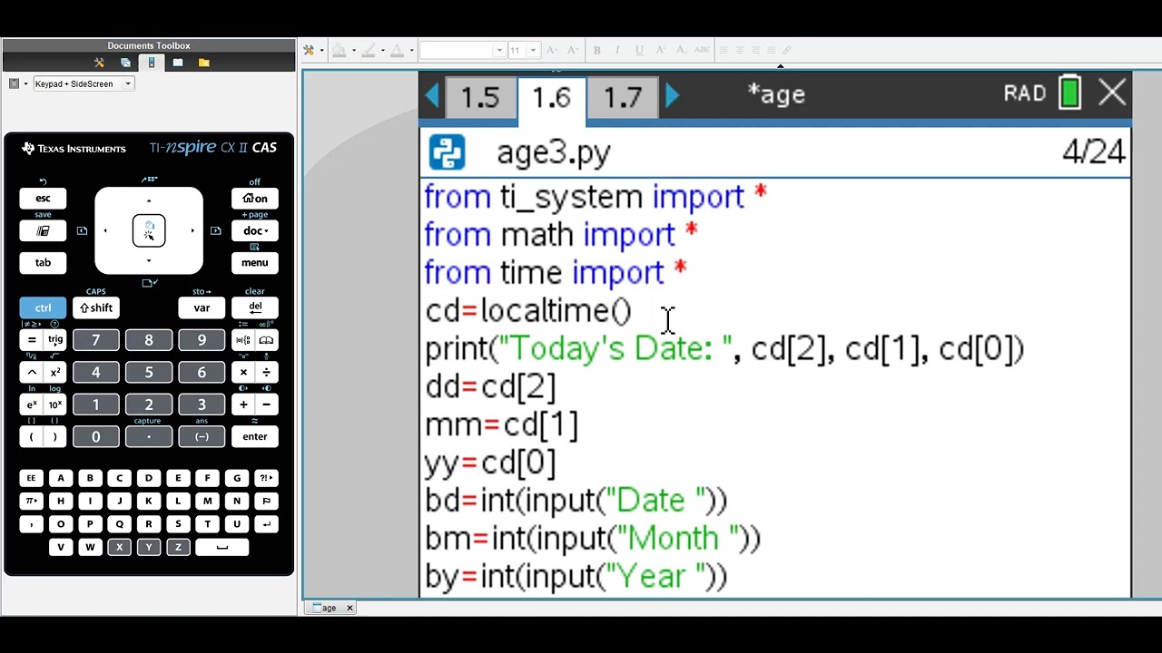 Age Using Python on TI Nspire