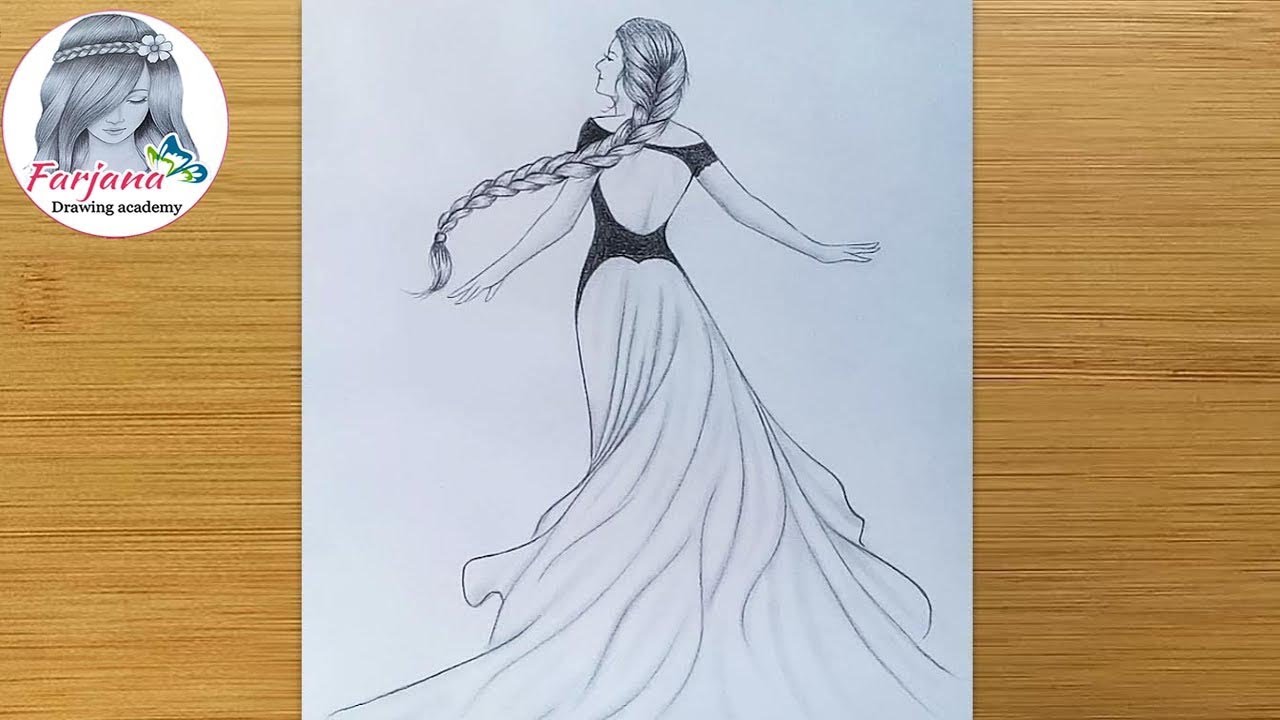 Princess Drawing - Pencil sketch || How to draw a girl with beautiful dress and long hair