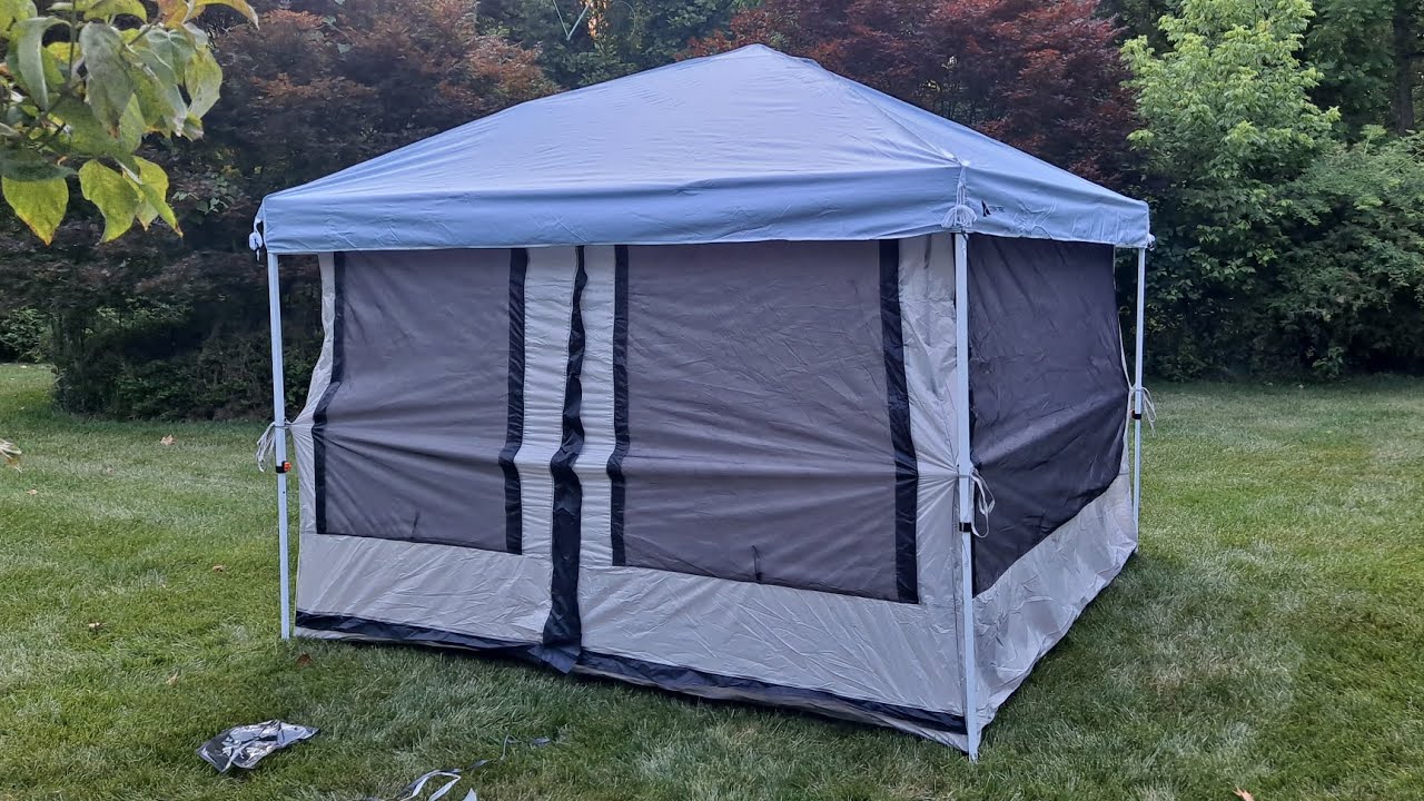 Unboxing and Setup: Ozark Trail 7 person 2 in 1 Connectent for 10' x 10' Straight leg pop-up canopy