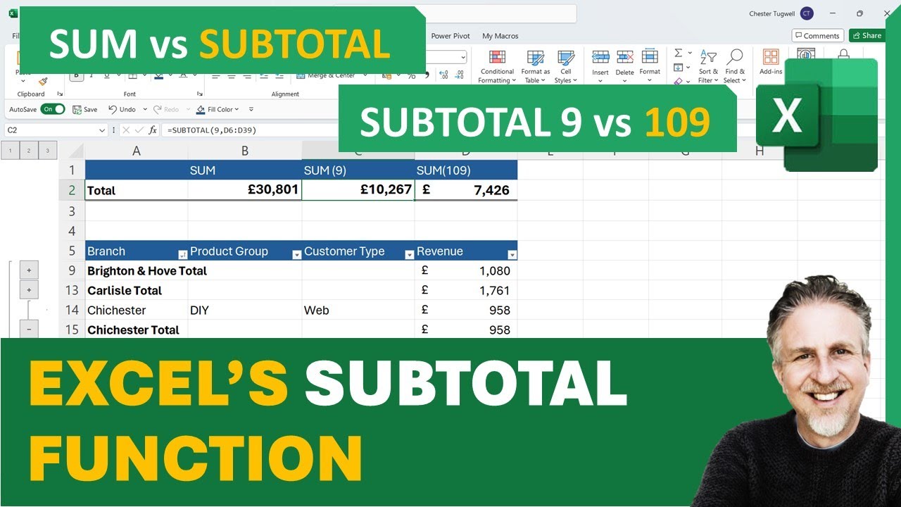How to Use the Excel SUBTOTAL Function | SUBTOTAL vs SUM | 9 vs 109