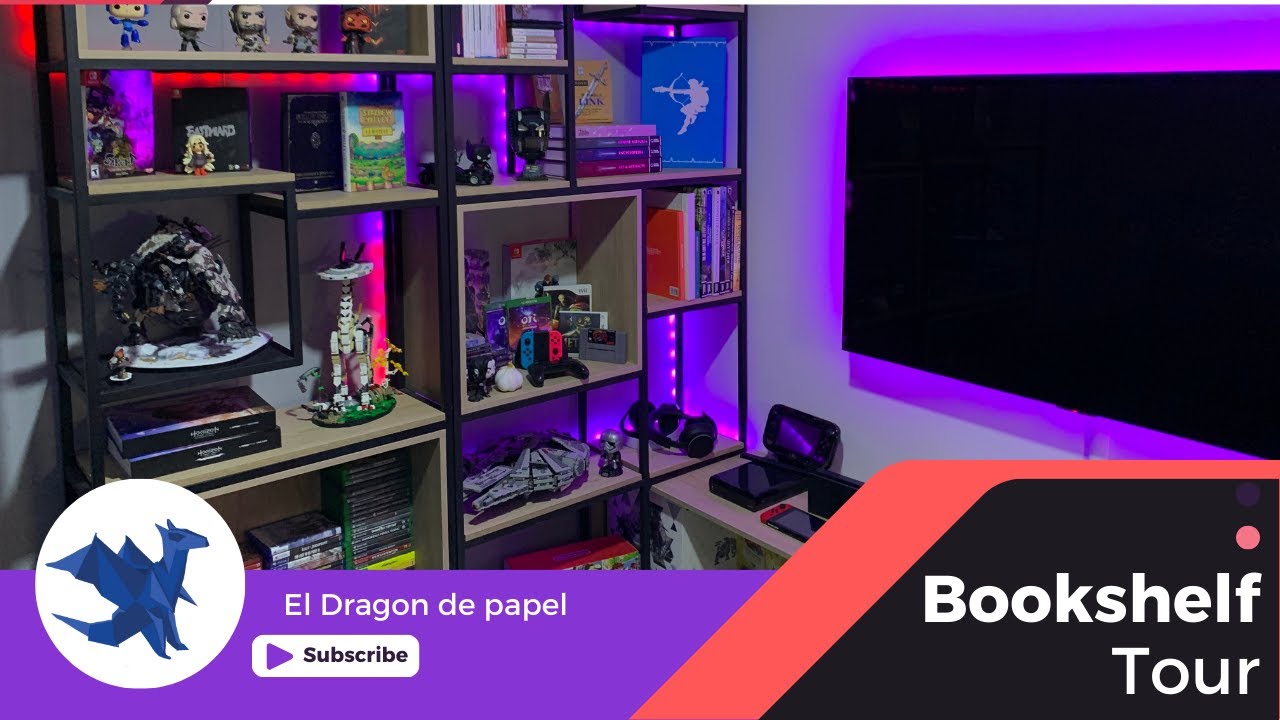 BOOKSHELF TOUR 🗺️🐉 | ¿una biblioteca con libros de videojuegos? + colección de funko pops