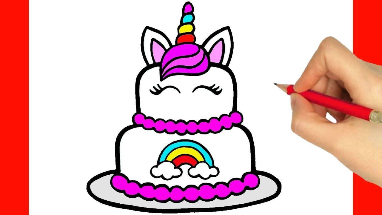 COMO DIBUJAR UN PASTEL DE CUMPLEAÑOS DE UNICORNIO - DIBUJOS KAWAII