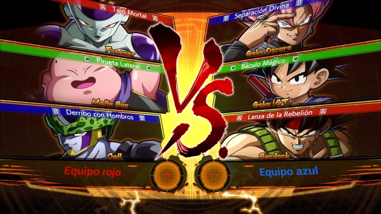 Freezer y Majin Buu y Cell Vs Goku Oscuro y Goku(GT) y Bardock Dragon Ball Fighterz