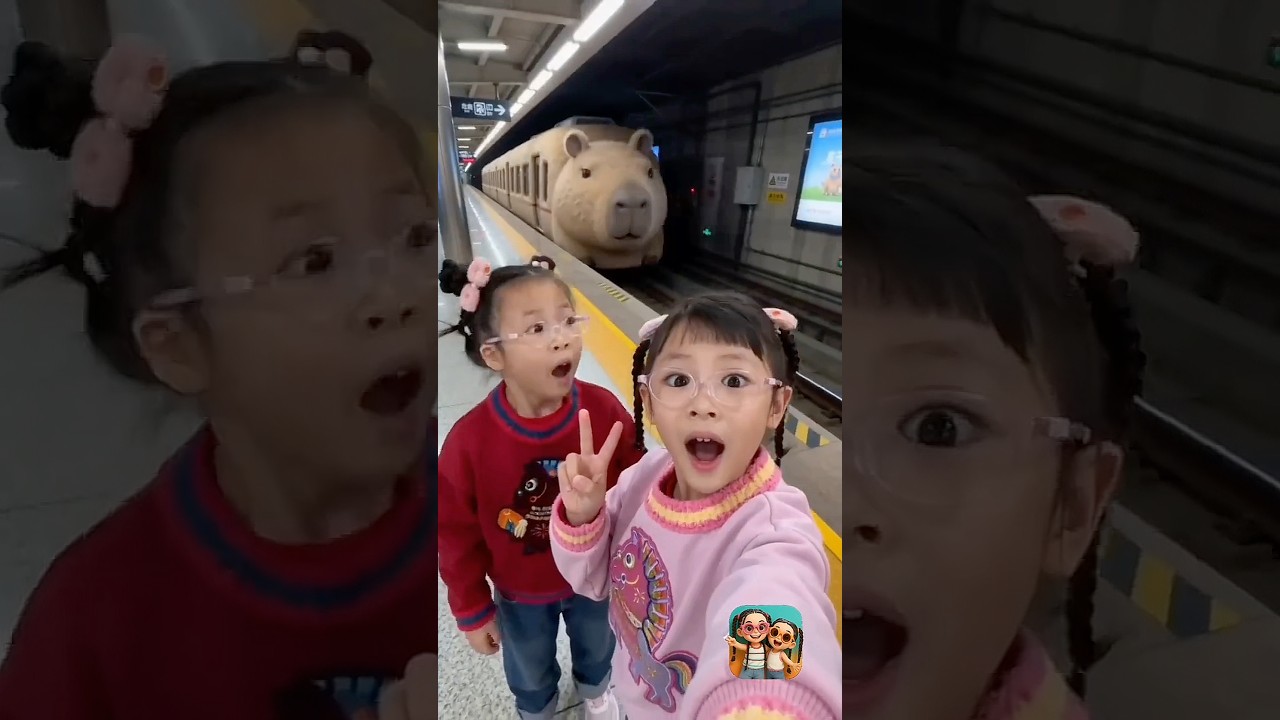 Girl Rides a Bear Train Full of Cute Baby Bears 🐻🚂😲