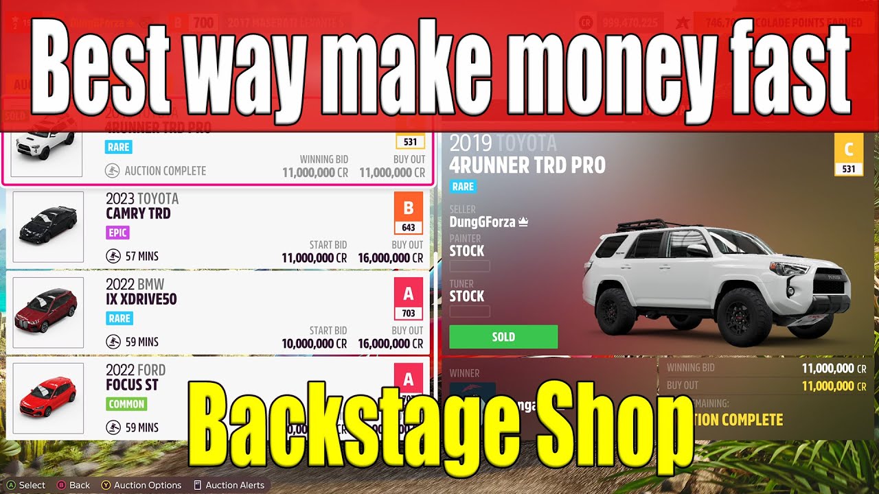 Best way make money fast in Forza Horizon 5 with Backstage Shop