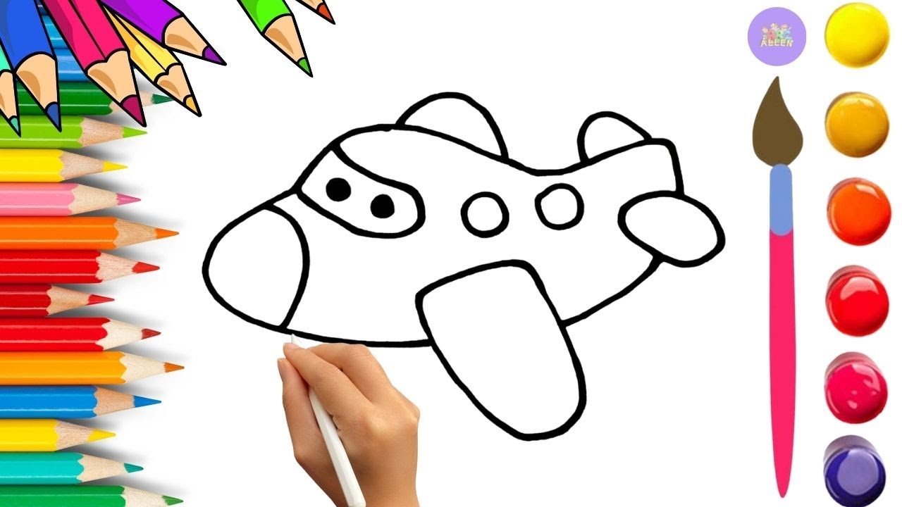 How To Draw cute Airplane Drawing, Painting & Coloring For Kids and Toddlers_🌈🎨