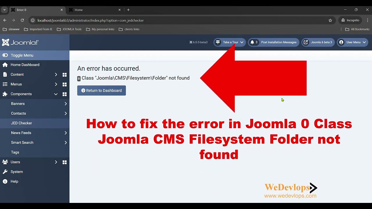 Как исправить ошибку в Joomla 0 Class Joomla CMS Filesystem Folder not found