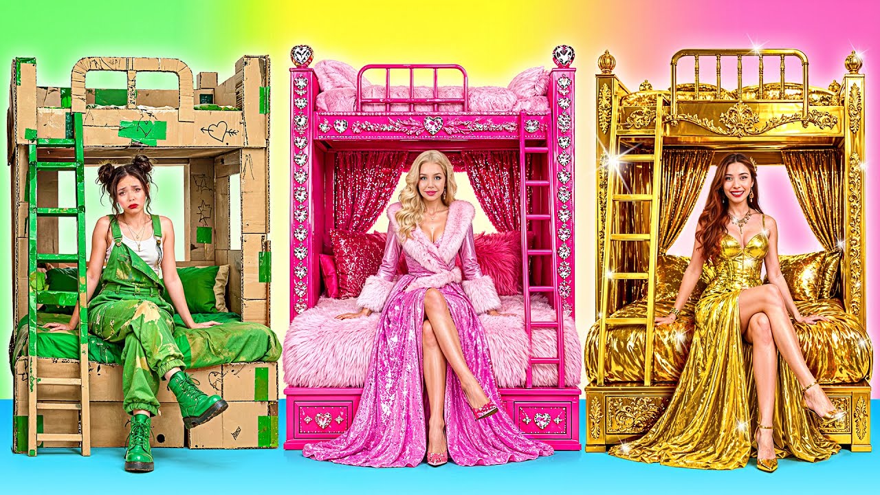 Doll Room Makeover Cardboard vs Gold vs Fluffy Challenge | Funny Moments by Multi DO Girls