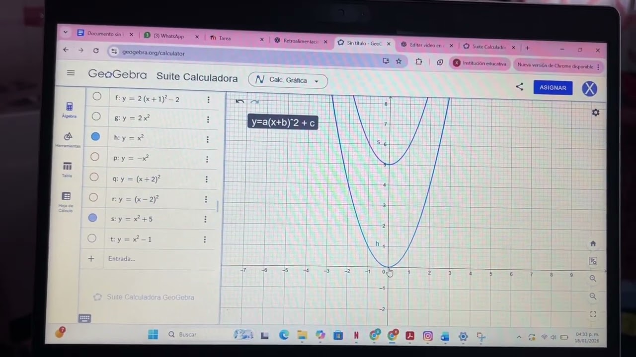 funciones lineales, cuadráticas y función seno.