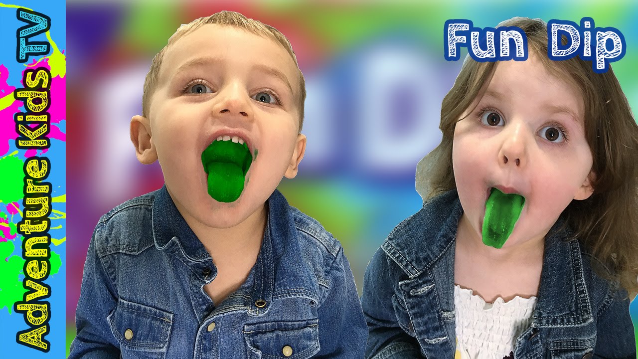 Adventure Kids TV Fun Dip Candy Taste Test - Kids React to American Candy Taste Test Challenge