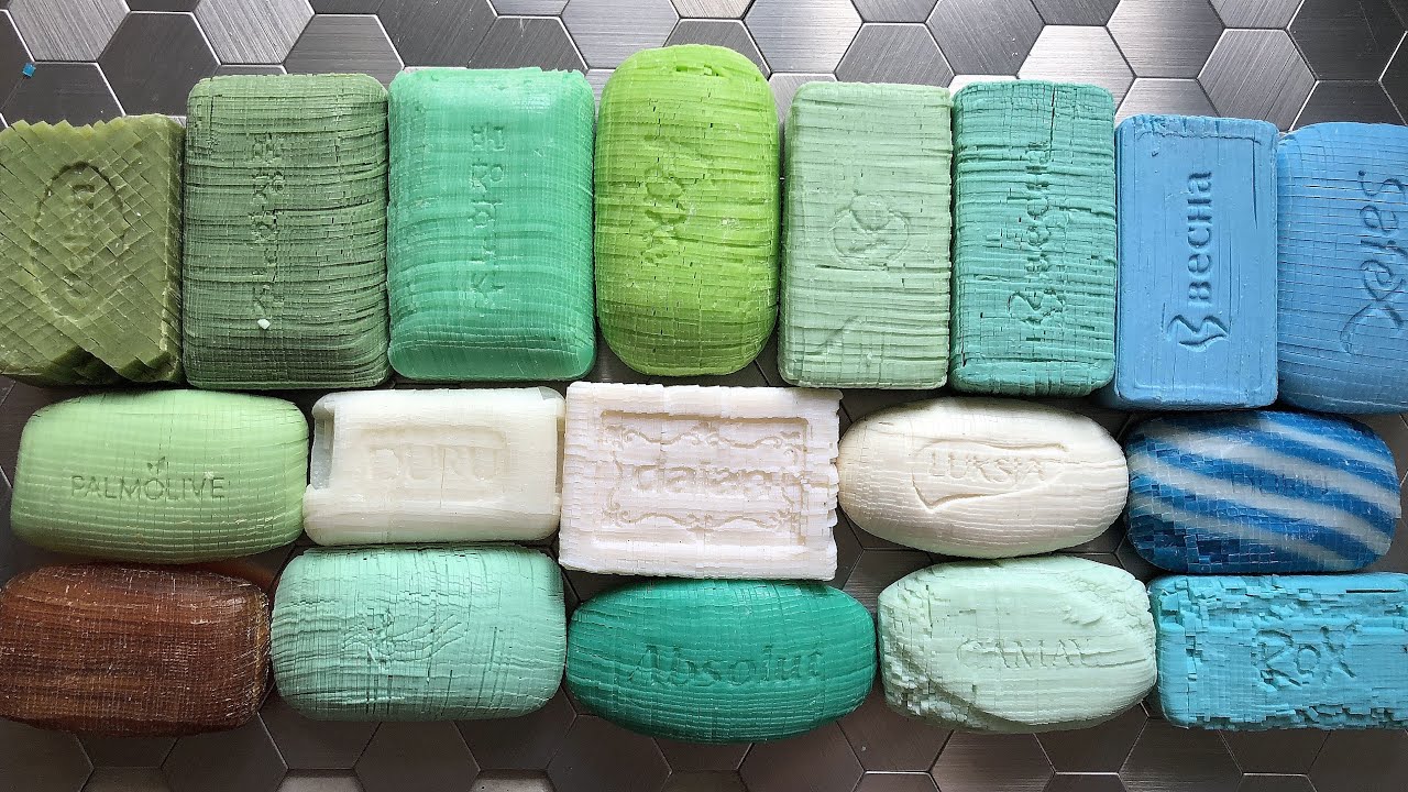 Set of cubes of sea color, cutting dry cubes into soap