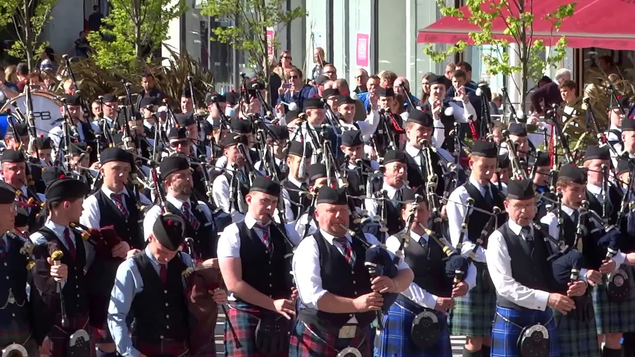 Massed Bagpipes And Drums City Square Dundee Scotland