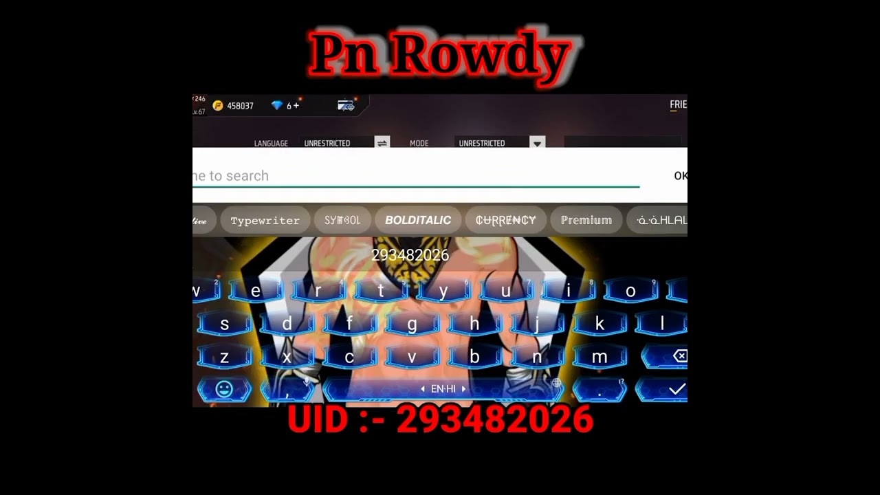 #PnRowdy Ki Free Fire Real I'd || Pn Rowdy FF Uid Number || #Shortvideo
