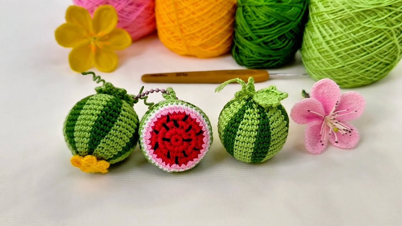 Hướng Dẫn Móc Quả Dưa Hấu🍉 Móc Khóa - Cute Watermelon Crochet Keychain 🍉 Crochet Watermelon Tutorial