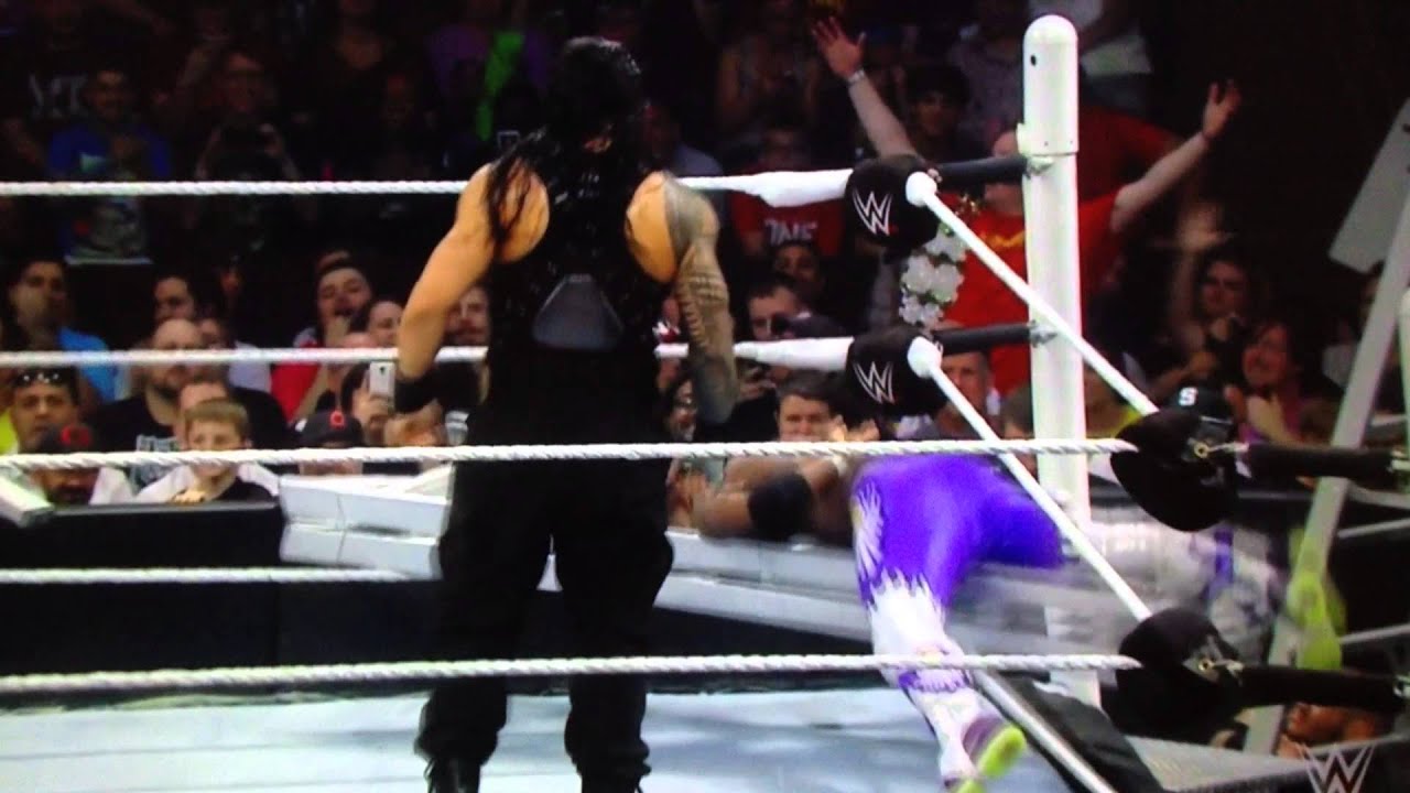 Roman Reigns ~ Double Powerbomb to the Ladder on Kofi Kingston and Adrian Neville