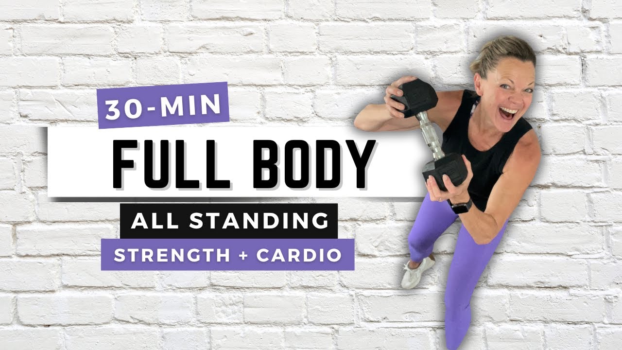 30 MIN ALL STANDING CARDIO + STRENGTH Workout (With Weights) Full Body, Home Workout