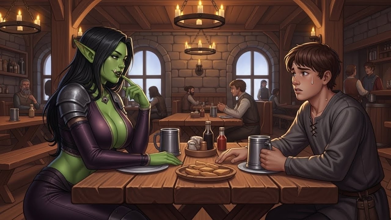 Human Nerd Was Sitting in a Bar Chair — Until an Orc Girl Sat Down Jokingly But Felt a Hellish Heat.