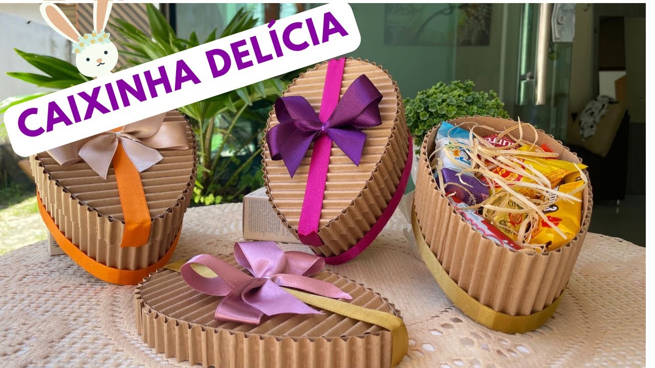 CAIXINHA DE PAPELÃO EM FORMATO DE OVO DE PÁSCOA 😍