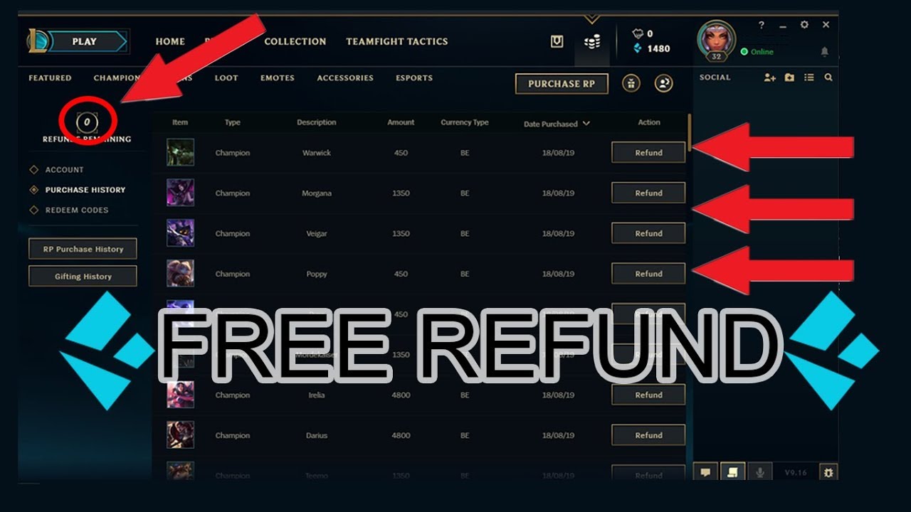 League of Legends Bug Patch 9.16 Free champions