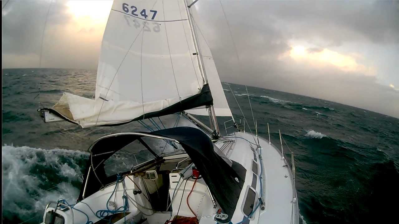 Stormchaser1 (Bavaria 36)  in 35 knots and building seas Part A