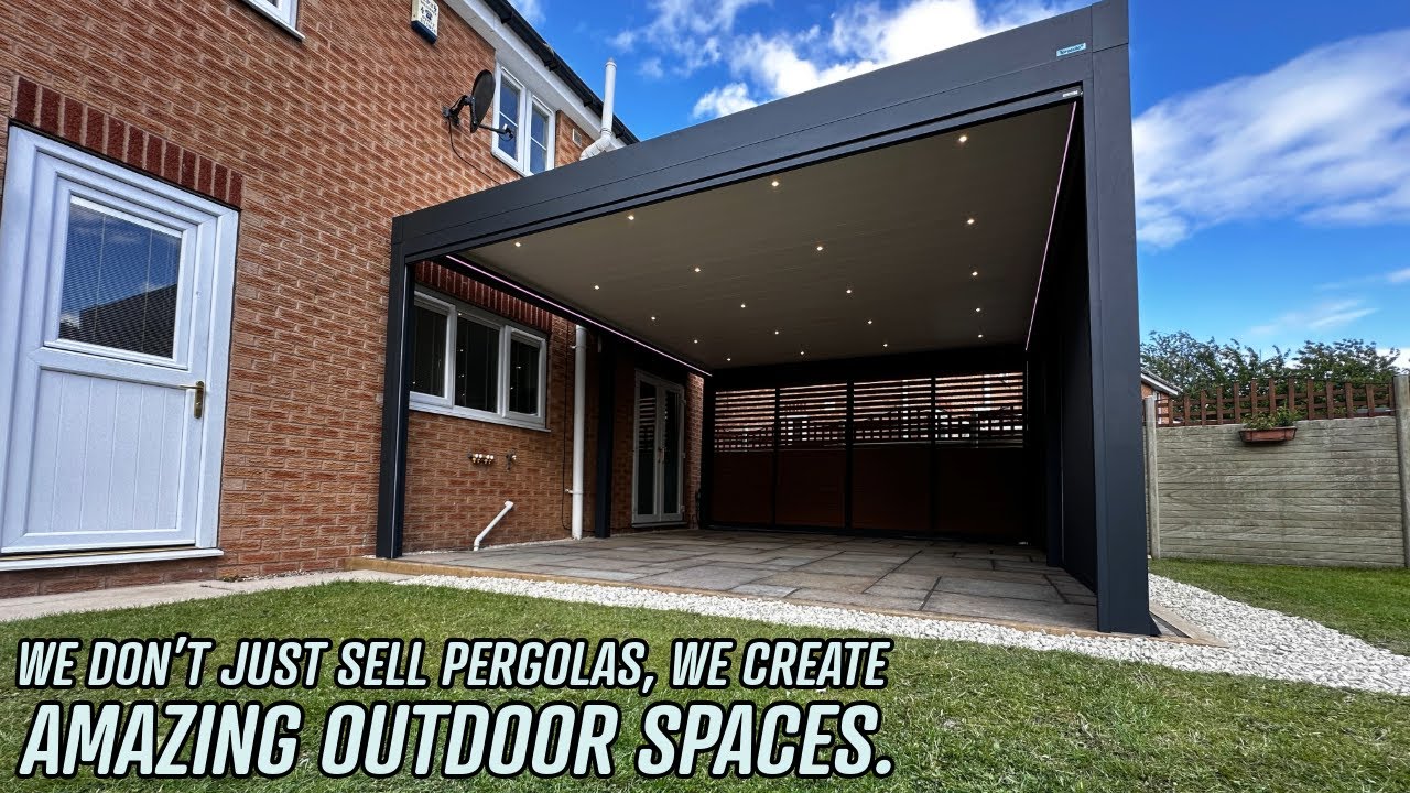 Yorkshire Pergolas - Vista Essential With 3 Zips Screens And Wood Effect Shutters