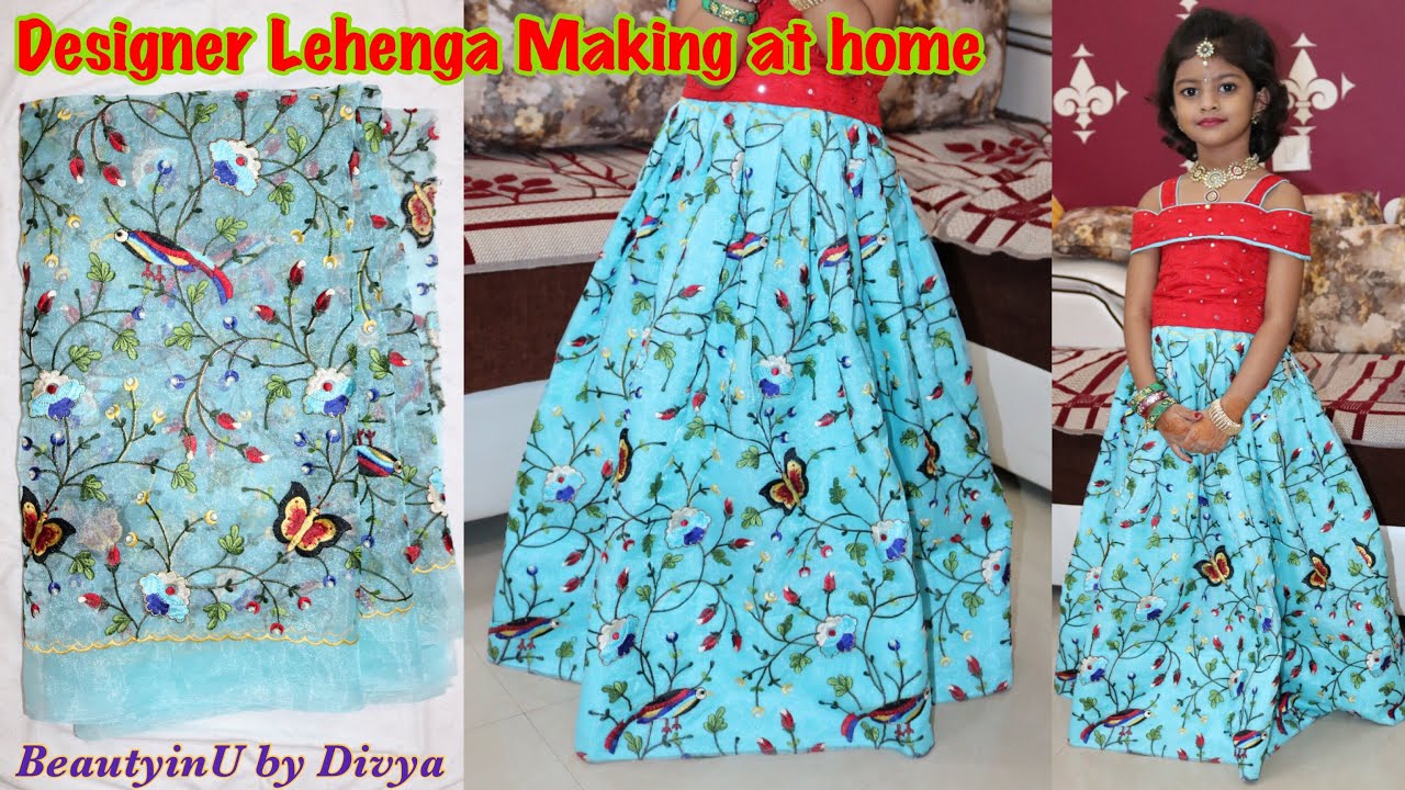How To Make Designer Lehenga/Skirt At Home || Elastic Waist Lehenga Cutting & Stitching