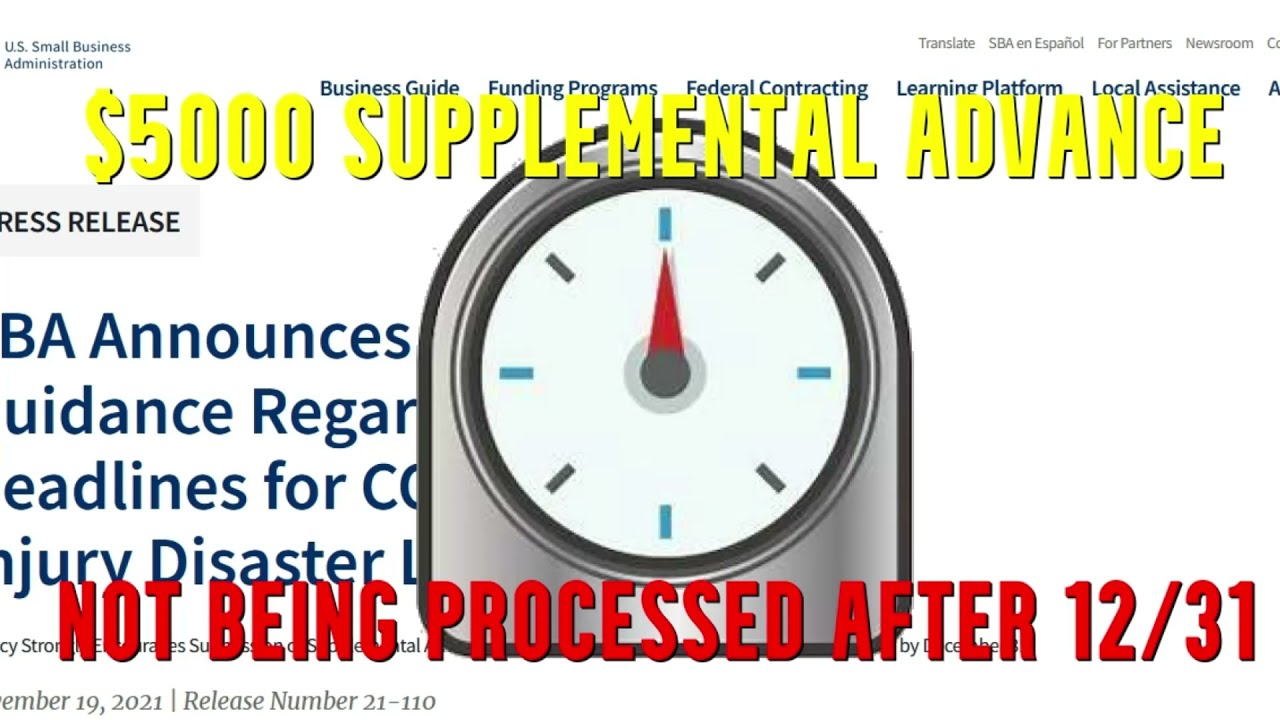 💲5000 SBA EIDL Supplemental Targeted Advance Not Being Processed After December 31st Urged By 10th⌛