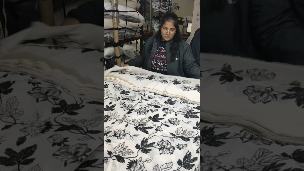 White Cotton Hakoba Fabric with Black Embroidery