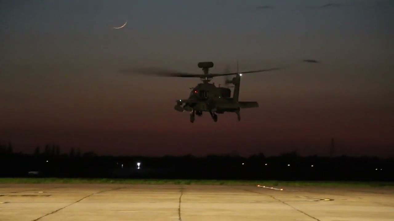 Army Air Corps AH-64E Apache Guardian hover taxiing at Wattisham Flying Station
