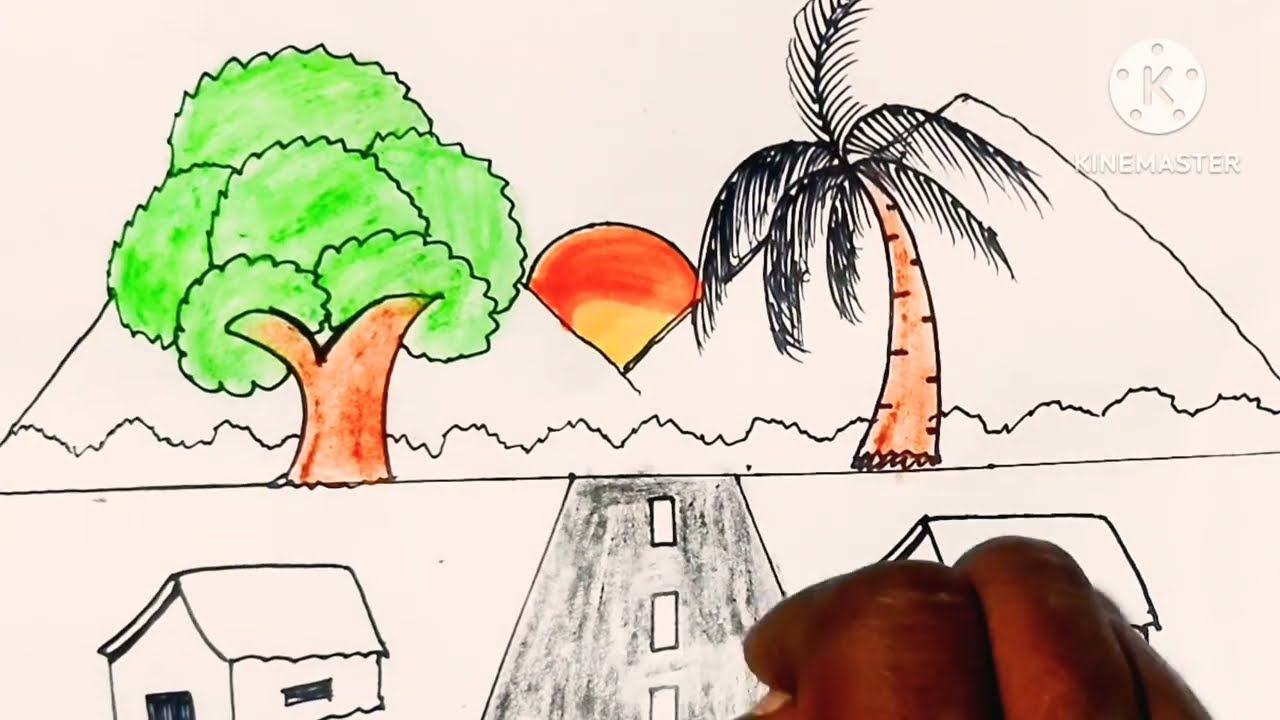 Mountain landscape sunset drowning easy step ll Easy beautiful coloring step by step beginners Drow 