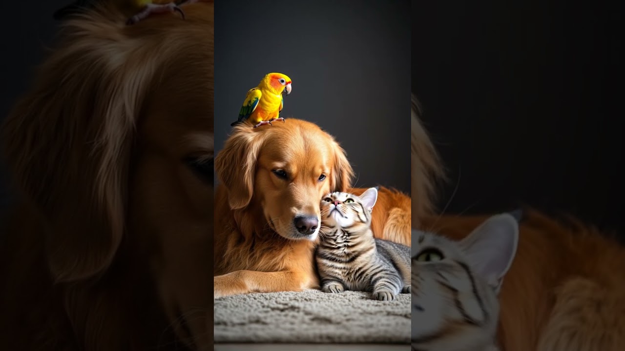Dog Cat and Parrot Become Best Friends?