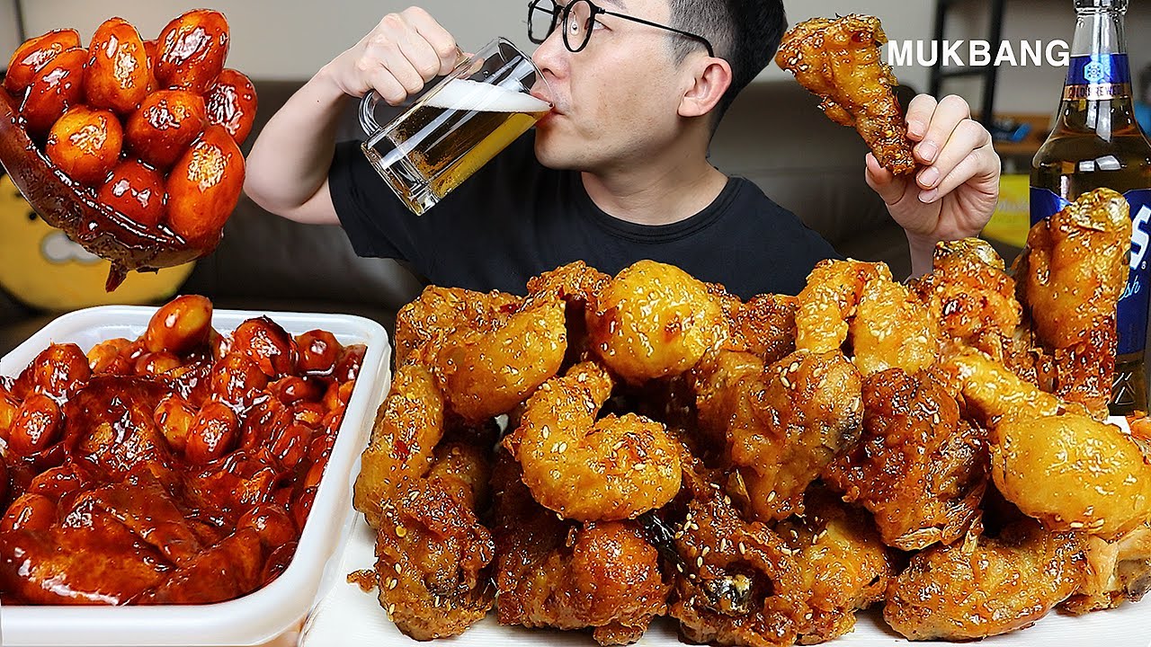 ASMR MUKBANGㅣSPICY TTEOKBOKKI & Shrimp Chicken & BeerㅣEATING SHOW