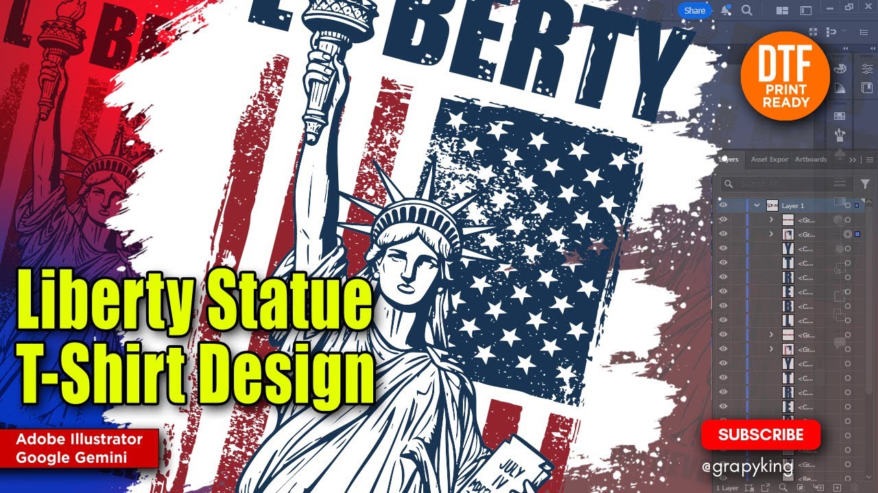 How to Design Liberty Statue T-Shirts in Illustrator | DTF Printing + AI Tools 2025