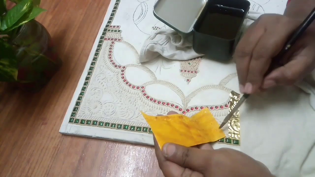 Tanjore Paintings in Telugu // sticking the gold foil //pasting the gold foil//
